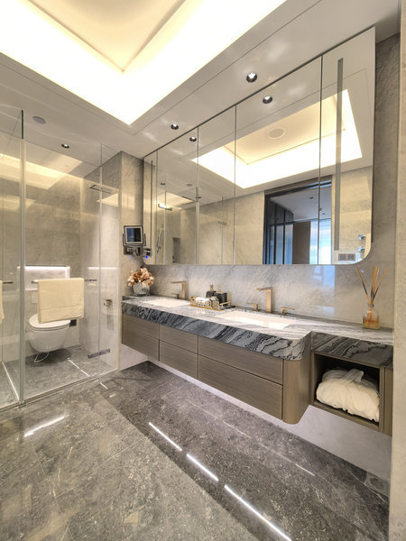 Fadior Luxe Arc â Stainless Steel Bathroom Vanity With Woodgrain Doors & Quartz Top - interior organization