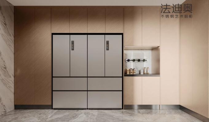 Fadior Stainless Steel Art Kitchen Cabinet - Beige Tone, Island Layout, Premium Hardware & Custom Storage - Transform your kitchen with the collectionâs stainless steel art kitchen with room context